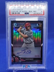 2018 Bowman Chrome Luken Baker 1st Auto Black Refractor /75 PSA 9 - Picture 1 of 2