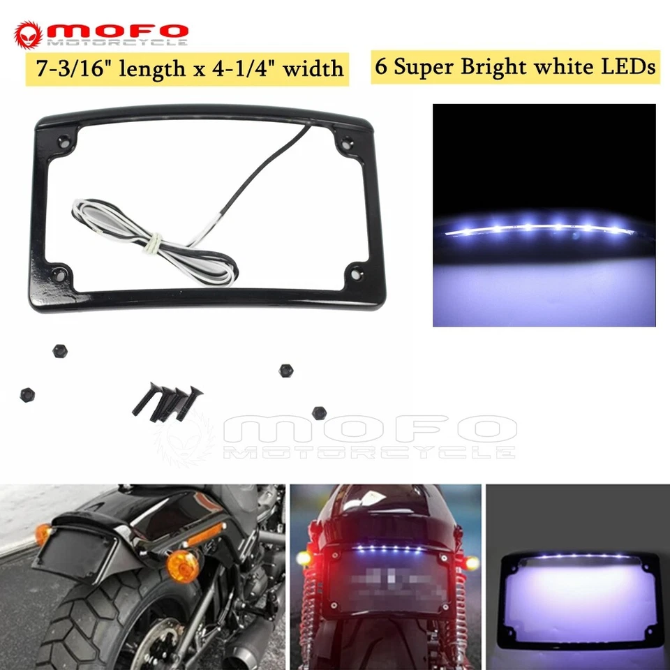 Soporte de matrícula trasero curvo con luz LED para Harley marco Softail de 7"" X 4"" Foto 1 de 4