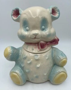 Vintage Pinsel Keramik Panda Bär Keksdose - blau, rosa, gelb - SELTENE FARBE - Bild 1 von 8