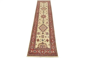 Tribal Kazak Runner 2’8” x 10′ Beige Wool Traditional Hand-Knotted Oriental Rug - Picture 1 of 13