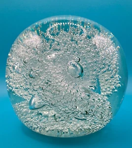 Vintage Paperweight Handblown Glass Souffle Bouche French Clear Sphere - Picture 1 of 12