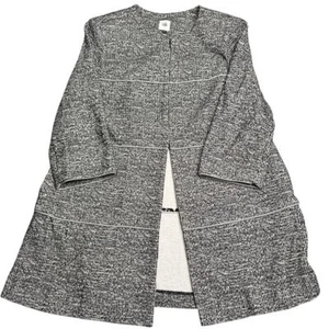CAbi Black White Textured Knit Long Cardigan Sweater Coat Business Casual Size L - Picture 1 of 9