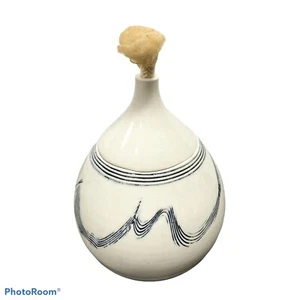 Miles Bastien Artisan Studio Pottery Docht Öllampe hellblau weiß signiert 1981 - Bild 1 von 8