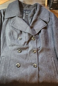 London Fog Wool Blend Double Breasted Pea Coat Overcoat Charcoal Gray Womens XXL - Picture 1 of 8