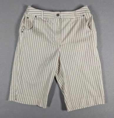 Pantalones Cortos Chico's Para Mujer Talla 0.5 EE. UU. 6 Bronceados Rayas Chinos Tiro Medio Elastizados Mamá Foto 1 de 4