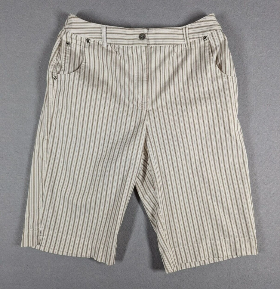 Pantalones Cortos Chico's Para Mujer Talla 0.5 EE. UU. 6 Bronceados Rayas Chinos Tiro Medio Elastizados Mamá Foto 1 de 4