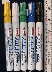 5X Uni-Paint PX-20 Oil-Based Paint Marker Medium Line (BLK, WH, YEL, GRN, BLUE) - Picture 1 of 7