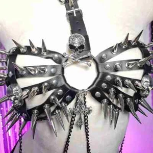Harajuku Skull Y2K TOPS Spike Studded Rivet Vintage Punk Rock Cross Grunge BDSM - Picture 1 of 15