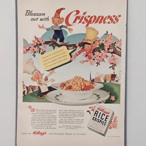 Pubblicità stampa Kellogg's Rice Krispies 1942 Blossom Out Snap Crackle Pop 14 x 10" - Foto 1 di 3