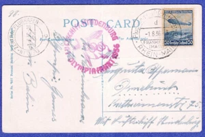 ZEPPELIN OLYMPIADE DEUTSCHLAND FAHRT 1936 KARTE Sehr schön - Bild 1 von 2