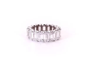 14K White Gold Emerald Cut Diamond Eternity Band Ring 10.57 CT Size 65 Pointers - Picture 1 of 8