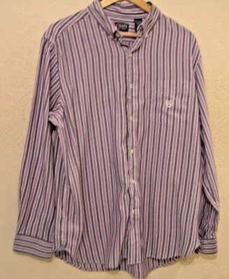 CHAPS Shirt, Purple/Black Striped, L, Long Sleeve, Button Collar, Logo on Pocket - Image 1 of 4