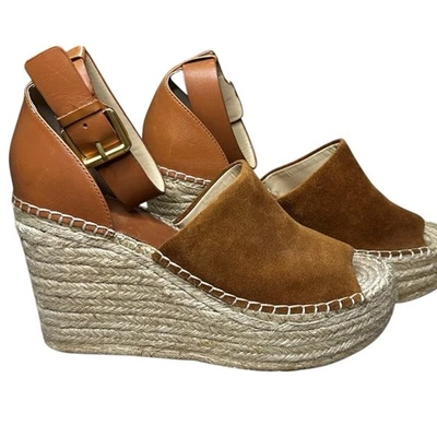 Alpargatas anabela camurça marrom plataforma Alita feminina Marc Fisher LTD tamanho 11 - Imagem 1 de 4