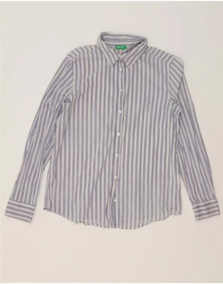 Camisa BENETTON Mujer UK 10 Pequeña Azul Rayas Algodón DD81 Foto 1 de 4