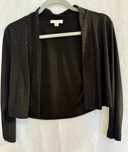Calvin Klein Black Sparkle Open Front Bolero Jacket S Holiday Evening Shrug - Picture 1 of 7