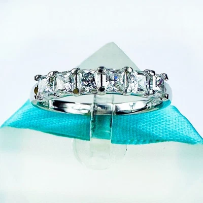 Princess White Moissanite  6Stone Wedding Band, 925 Sterling Silver LaszloV Ring - Image 1 of 4