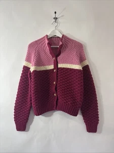 Unbranded Homemade Crochet Chunky Knit Pink Colorblock Cardigan Sweater Size M? - Picture 1 of 8