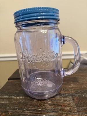 Taza Aladdin Mason Jar EE. UU. 32 OZ Tapa Azul Tapa Vaso Aislada Acrílico Sin Pajita Foto 1 de 4