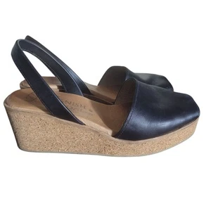 Sandali Spanish Sandal Company neri con zeppa in sughero da donna taglia 41 US 10 in pelle - Foto 1 di 9