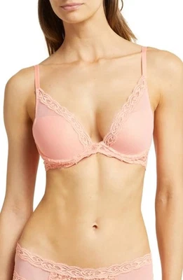 Natori Feathers Plunge Underwire T-Shirt  Bra in Cantaloupe Size 30A - Image 1 of 4