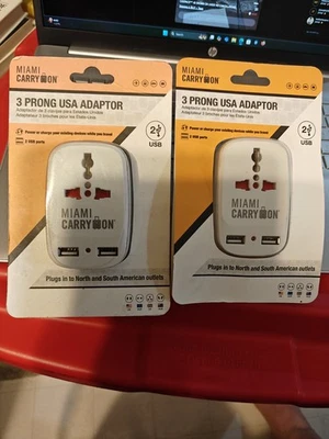 MY2 - Adaptador de alimentación o carga Miami de 3 clavijas EE. UU. - 2 puertos USB - ¡PAQUETE DE 2! Foto 1 de 3