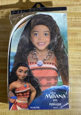 Peluca Moana Niñas Disney Princesa Larga Rizada Marrón Morena Pelo Niño NUEVA Foto 1 de 3
