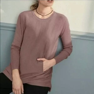 Garnet Hill Medium Mauve Pocket Sweater Long Sleeved Organic Cotton Fall Pink - Picture 1 of 10