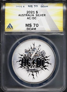 2021 1 $ Silber AC/DC 45th Anniversary MS 70 DCAM ANACS # 7967696 + Bonus - Bild 1 von 2