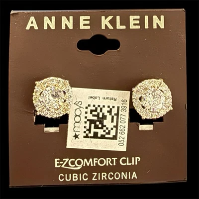 Pendientes Anne Klein Redondos Circonita Cúbica E-Z Cómodos Clip Tono Plata Nuevos con Etiquetas $20 Foto 1 de 2