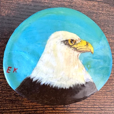 American Eagle USA Large Bird Hand Painted VTG Sand Dollar Artist Signed EK - Image 1 of 4