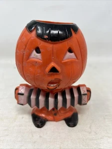 Vintage Rosbro Hartplastik Jack O Laterne Akkordeon Süßigkeiten Behälter Halloween - Bild 1 von 5