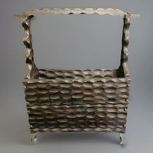 Spanish Brutalist Carved Wood Magazine Rack Vintage Farmhouse Lodge Rustic - Picture 1 of 11