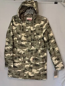 Levis Camouflage Jacket Womens Medium Pockets Casual Collared Hooded Canvas New - Picture 1 of 14