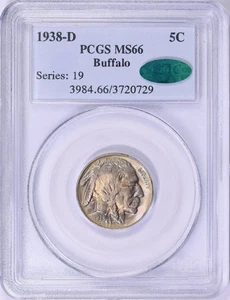 1938-D Buffalo Nickel PCGS MS-66 Toned End Roll Album Toning Rainbow CAC Sticker - Picture 1 of 5