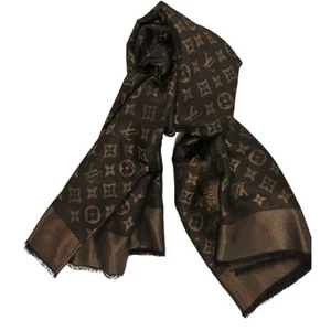 Louis Vuitton  Silk Lurex Wool Monogram Shine Shawl Brown*BRAND-NEW with COA - Picture 1 of 5