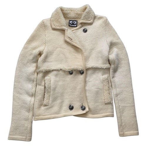 CHANEL Giacca Maglia Lana Bottone Coco Sport Bianco