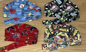 4 Tie Scrub Caps, Nurse, Star Wars, Marvel Comic, Red Marvel, Handmade - Picture 1 of 3