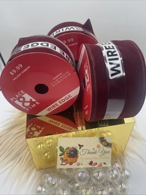 Place & Time Burgundy Velvet Ribbon 2-1/2” X 8.33yd LOT OF 3 - Image 1 of 3