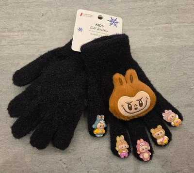 Guantes de peluche para niños invierno 3D Labubu Monster Theme cinco dedos a prueba de frío Foto 1 de 2