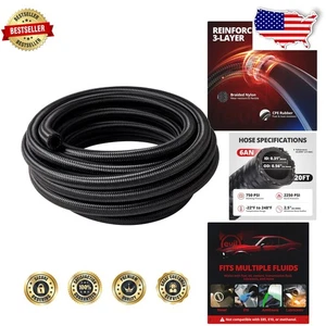 Durable 6AN Fuel Line 20ft Black Nylon CPE Synthetic Rubber High Temp 248F - Foto 1 di 9