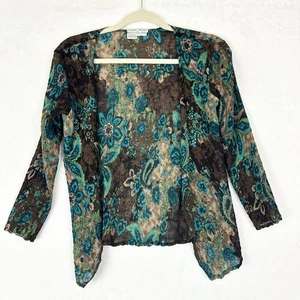 Vintage Y2K Alberto Makali Crinkle Cardigan Size Small Sequins Metallic Floral - Bild 1 von 6