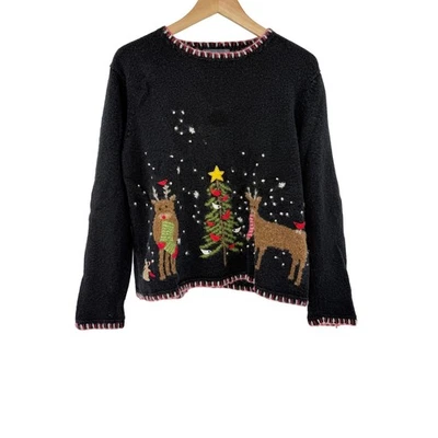 Suéter de Navidad Islas del Norte Reno Árbol Negro Vacaciones Mediano Foto 1 de 4