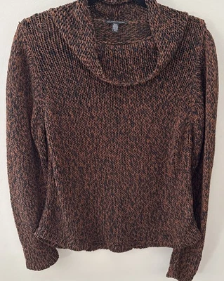 Suéter tejido de algodón orgánico cuello embudo jaspeado negro marrón Eileen Fisher M Foto 1 de 4