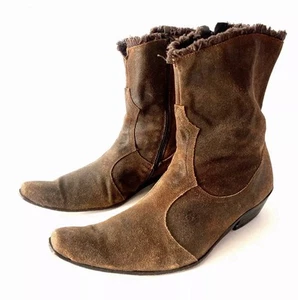 Vintage Brown Leather Boots Mens 10.5 Distressed Western Zip Up Ankle - Picture 1 of 11