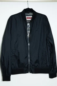 LEVI'S Mens Black Bomber Jacket Medium M Camo Lining Zip Casual Outerwear - Picture 1 of 14