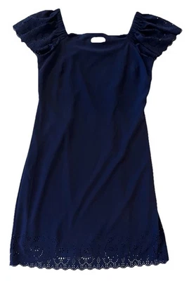 Vestido ELLE Azul Marino Encaje Borde Poliéster Spandex Forrado Manga Corta (Pequeño) Foto 1 de 4