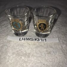 Vintage Belgium Lion Crest Coat Of Arms Shot Glass Teal Gold And Black And Gold