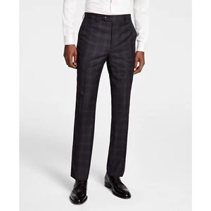Pantalón Michael Kors Para Hombre A Cuadros Ajuste Clásico Mezcla de Lana Elástico Carbón/Marrón B4HP - Imagen 1 de 24