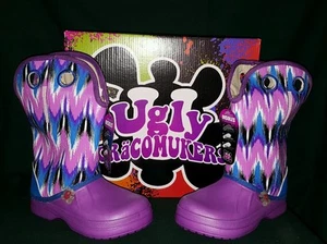 NEW Cute Fashionable Girls Purple Multi-Color Western Rain Mud Muck Boots Sz 4 - Picture 1 of 3
