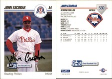 John Escobar Signed 1992 SkyBox Team Sets AA #530 Card Reading Phillies Auto AU